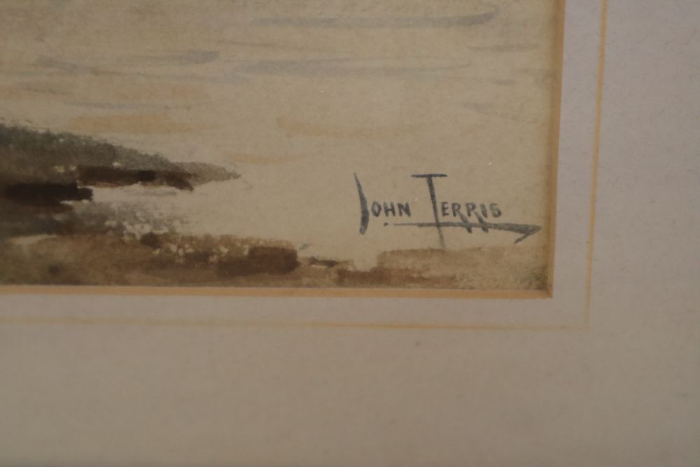 John Terris (1865-1914), pair of watercolours, Views of Windsor Castle and a riverside church, signed, 44 x 29cm